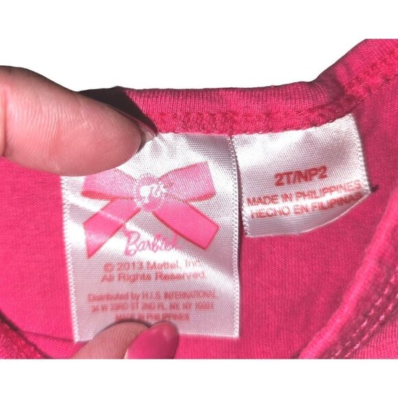Barbie Top Girls 2T Pink Puff Tunic L/S TShirt Houndstooth Bow Graphic Print Dog - Picture 6 of 9